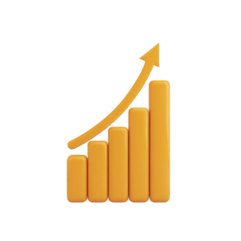 A 3d orange bar graph with upward arrow symbolizes growth and success, ideal for business and financial presentations png