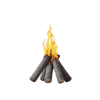 A campfire with logs burning brightly, flames flickering upwards, creating warm and inviting atmosphere. firewood is arranged in classic teepee style, ideal for outdoor gatherings png