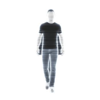 A digital silhouette of person walking forward, with glowing outline and futuristic appearance, set against transparency background. image conveys sense of technology and modernity png