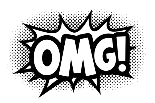 A comic style omg text with dramatic burst effect, featuring bold black letters and dotted background, conveying surprise or excitement png