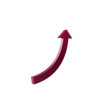 A red upward curved arrow on transparent background symbolizes growth, progress, or increase. arrow sleek design and vibrant color convey sense of positivity and forward movement png