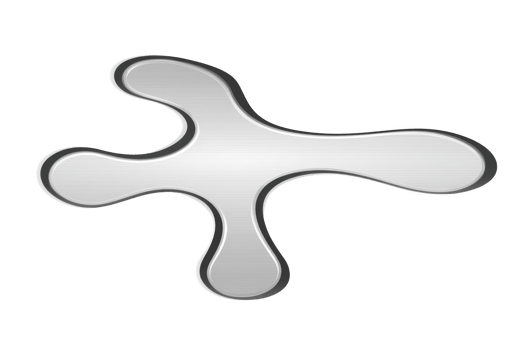 A shiny, metallic abstract shape with smooth curves and reflective surface, resembling futuristic design element. form is symmetrical and has modern, sleek appearance png