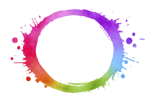 Vibrant watercolor circle with splashes of red, purple, blue, and green creates dynamic and artistic design. colorful ring is set against transparent background, adding creative touch png