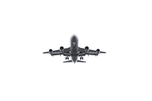 A large passenger airplane is flying directly towards viewer against clear sky, showcasing its powerful engines and sleek design png