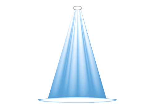 Bright blue spotlight shines down, creating focused beam of light on transparency background, evoking sense of drama and attention png