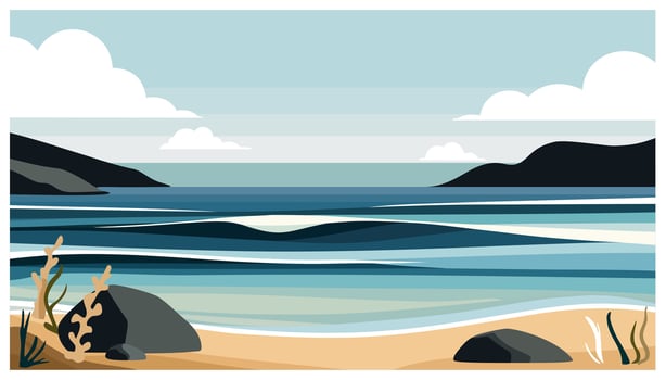 Seascape. illustration in simple flat style. Sea, sky and sand coast vector