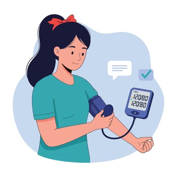 Young Woman Measuring Blood Pressure with Digital Monitor vector
