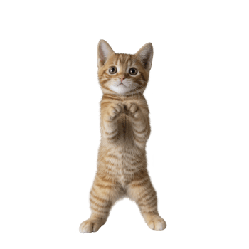 Playful orange tabby kitten stands on its hind legs with curious expression, showcasing its adorable and lively nature. kitten fur is soft and striped, adding to its charm png