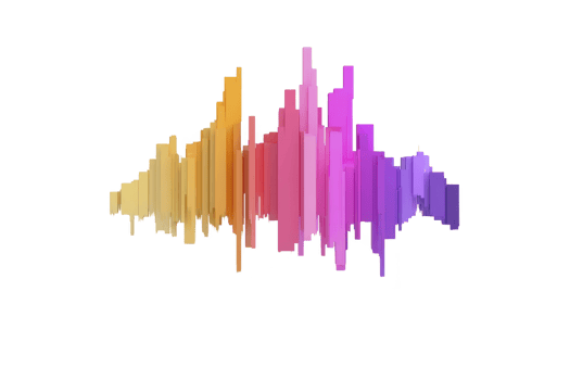 Colorful abstract soundwave design with vertical bars in shades of yellow, orange, pink, and purple on transparency background, creating vibrant and dynamic visual effect png