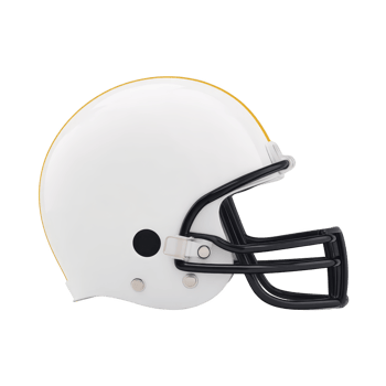 White football helmet with black faceguard is shown in side view, highlighting its sleek design and protective features. helmet is isolated on plain background png