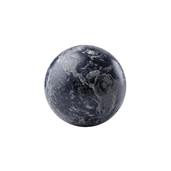 Digitally rendered image of Earth showcases dark, textured surface with visible continents and oceans, set against transparency background, evoking sense of mystery and wonder png
