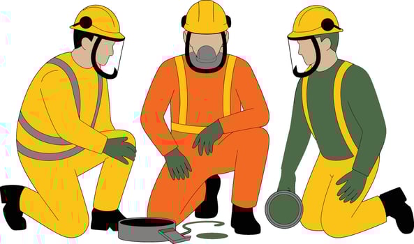 Hazardous waste cleanup team illustration wearing safety gear uniforms vector