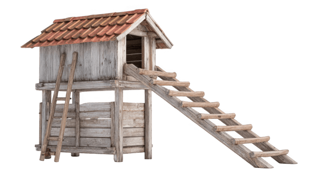 Wooden dovecote with ladder and stairs on transparent background png