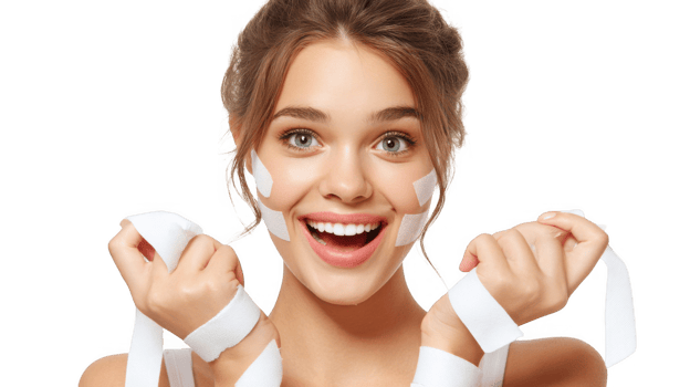 Smiling model showing perfect skin after beauty treatment with transparent background png