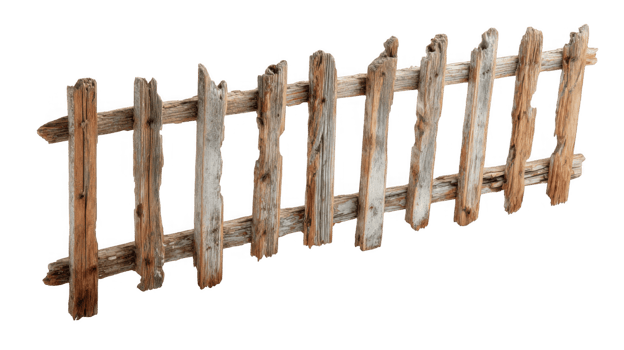 Worn wooden railings with splintered edges on transparent background png