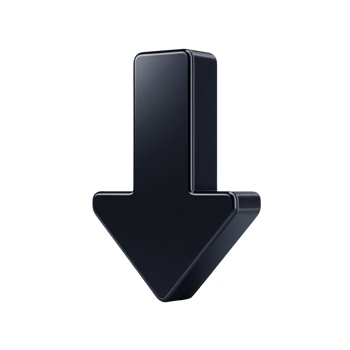 Sleek, glossy black 3D arrow pointing downward, symbolizing direction or download. arrow reflective surface adds modern and professional touch png