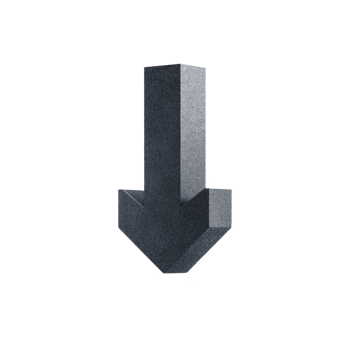 3D metallic arrow pointing downward, featuring sleek and modern design. arrow has dark gray color with textured surface, giving it robust and industrial appearance png