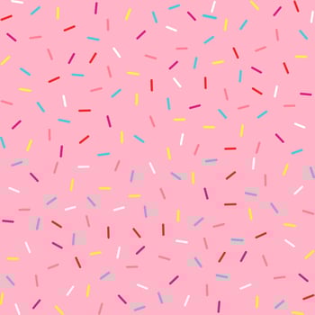 Donut sprinkles confetti retro sweet candy background. Cute pink dessert decoration colorful sprinkle elements. Birthday, party vector