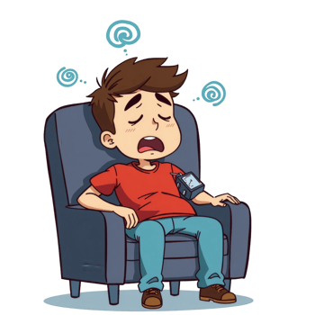 Medical Cartoon of Dizzy Sitting Man png