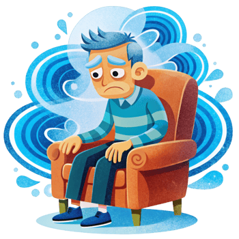 Slouched Man with Blue Swirls Around Head png
