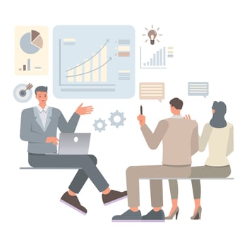 Business coaching illustration concept. Business people working in office planning, thinking and economic analysis.Office man and woman character design. vector