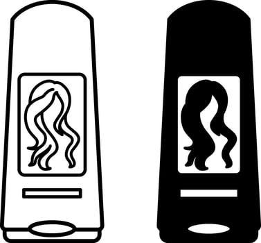 Shampoo Icons. Black and White Illustration. Hair Wash Cosmetic. Soap Liquid, Cleanliness. Hygiene Concept vector