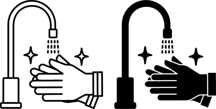 Sanitation Icons. Black and White Illustration. Man Washing Hands Under Tap. Disinfection, Cleanliness. Hygiene Concept vector