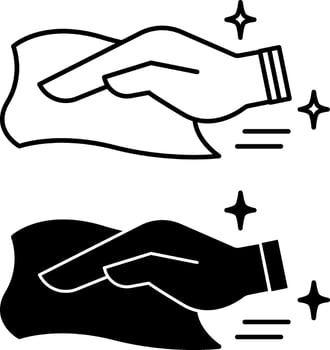 Wipe Icons. Black and White Illustration. House Cleaning, Dust Wiping. Human Hand and Wet Rag. Hygiene Concept vector