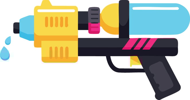 Water gun toy with blue tank and yellow body for summer outdoor fun and play activities illustration vector
