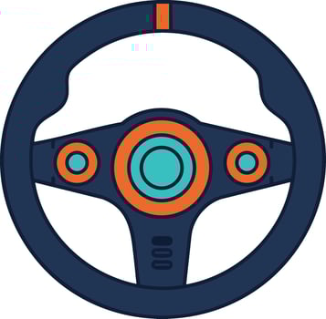 Racing steering wheel illustration with blue and orange details for automotive design and motorsport themes vector
