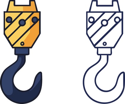 Industrial crane hook illustration with yellow and black colors in two styles vector