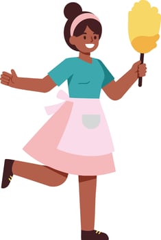 Woman in apron cleaning with yellow duster cheerful housekeeper illustration vector