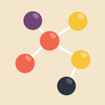 Molecular structure colorful atoms connected with bonds in simple flat style illustration vector