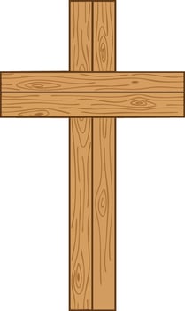Wooden cross illustration with natural wood texture and grain pattern design vector