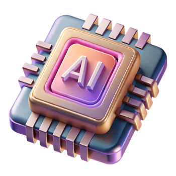 AI chip illustration 3d render on transparent background, futuristic processor technology, computer hardware, semiconductor design png
