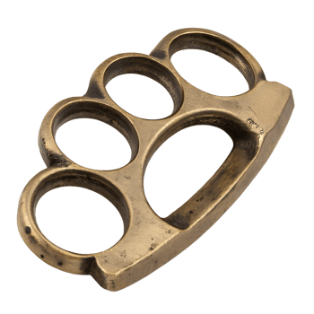 Brass knuckles isolated on transparent background, metal self-defense weapon, vintage street fight gear, crime accessory png