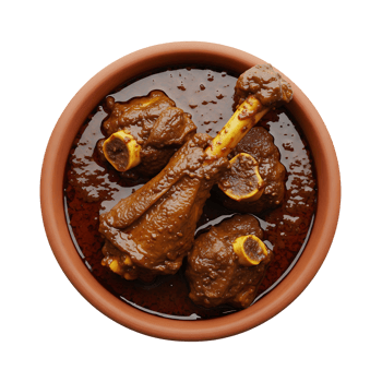 Brown Lamb Shank Curry in Terracotta Bowl image png