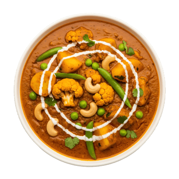 Creamy Vegetable Curry with Cauliflower Potatoes Peas Cashews png