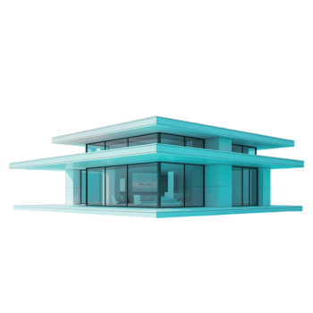 A blue house with a glass roof and windows png