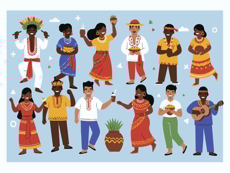 Diverse Group of People in Traditional Attire Celebrating Culture and Community. vector