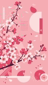 Pink Blossom Branch with Geometric Abstract Design vector