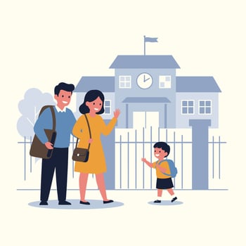 Happy Family Welcoming Child at School Entrance vector