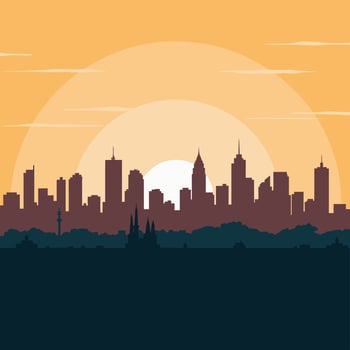 Serene Cityscape Silhouette at Sunset vector