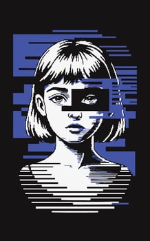 Glitch Art Portrait of a Woman with a Masked Face vector