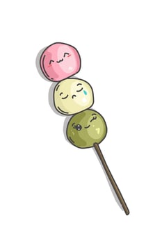 Cute doodle kawaii dango delicius Japanese food with smile vector