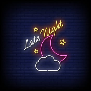 late night neon sign with brick wall background vector