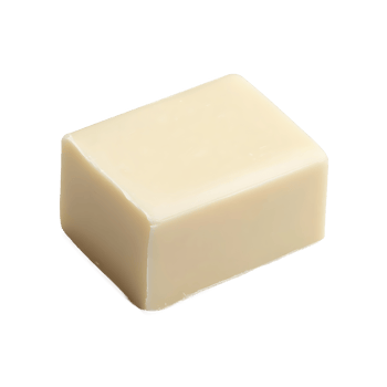 A clean, rectangular, shiny, and smooth bar of yellowish soap sits on transparent background png