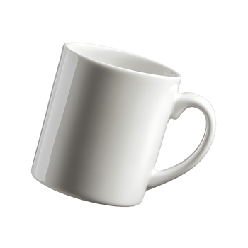 Angled White Ceramic Mug on Transparent Background png