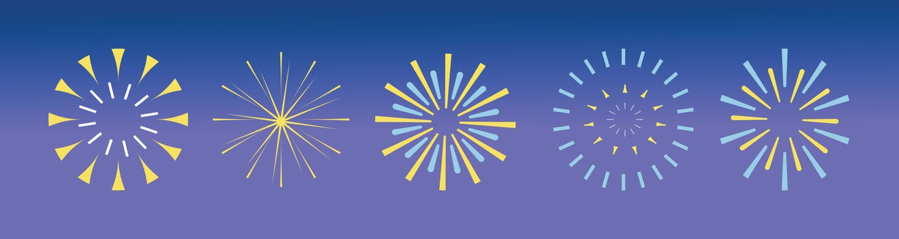 Set of fireworks. New year fireworks. Fireworks party. Firework exploding. Firework festive. vector