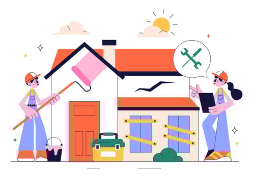 Illustration of Home Improvement Team Doing Renovation and Wall Painting vector